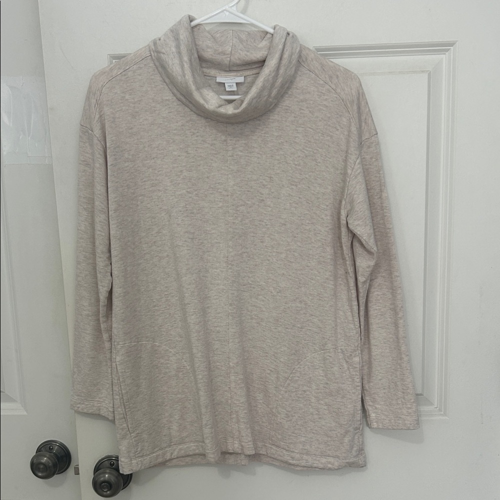 Pure Jill Double Faced Cowl neck top size small light tan long sleeve